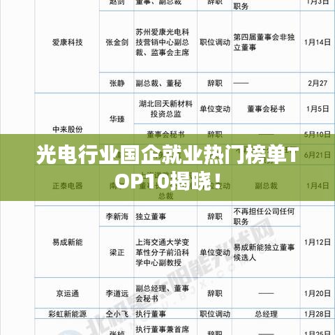 光電行業(yè)國企就業(yè)熱門榜單TOP10揭曉！